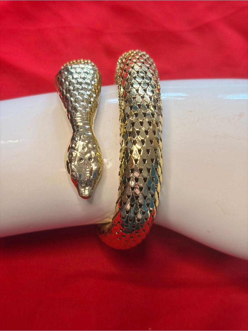 Vintage Gold Tone Mesh Snake Wrap Coil Bracelet Cleopatra Egyptian Revival